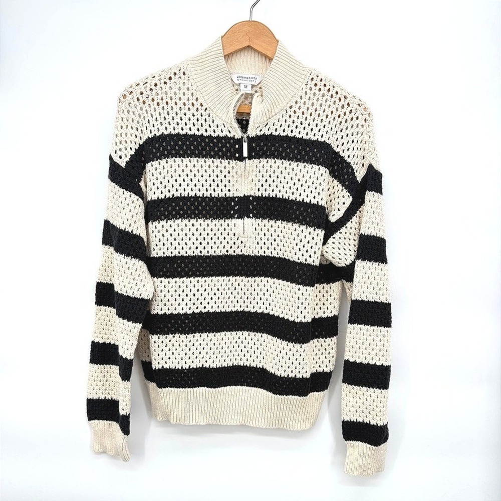 Modern‎ Supply by Sanctuary Sweater Striped Quarter Zip Pointelle Knit Medium